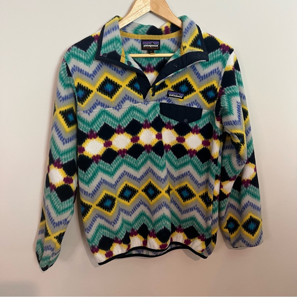 Patagonia Synchilla Snap-T Fleece Aztec Print Pullover Women Size Small Outdoors